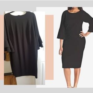 Black Calvin Klein Women's 3/4-Peplum Sleeve Dress